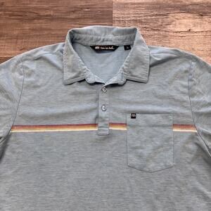 Travis Mathew Blue Striped Mens L Short Sleeve Embroidered Logo Golf Polo Shirt